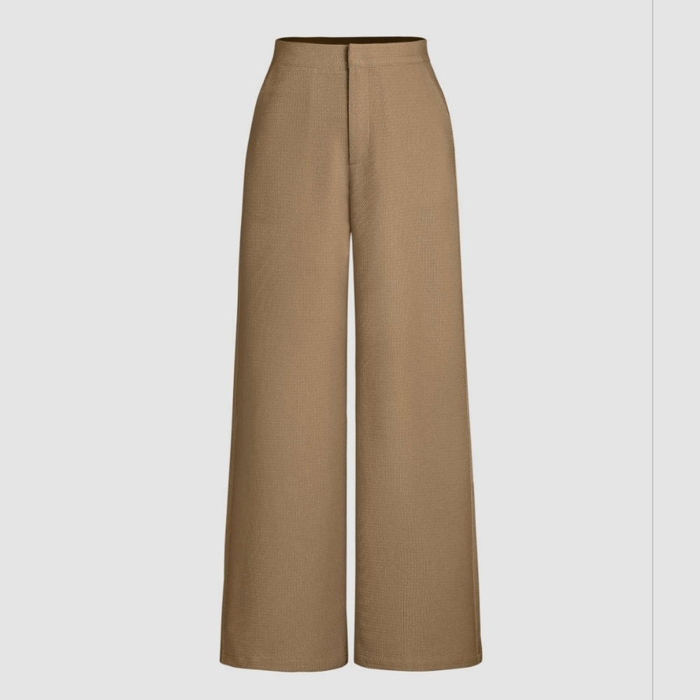 Cider Tan Wide Leg Trouser Pants High-Rise Minimalist Design